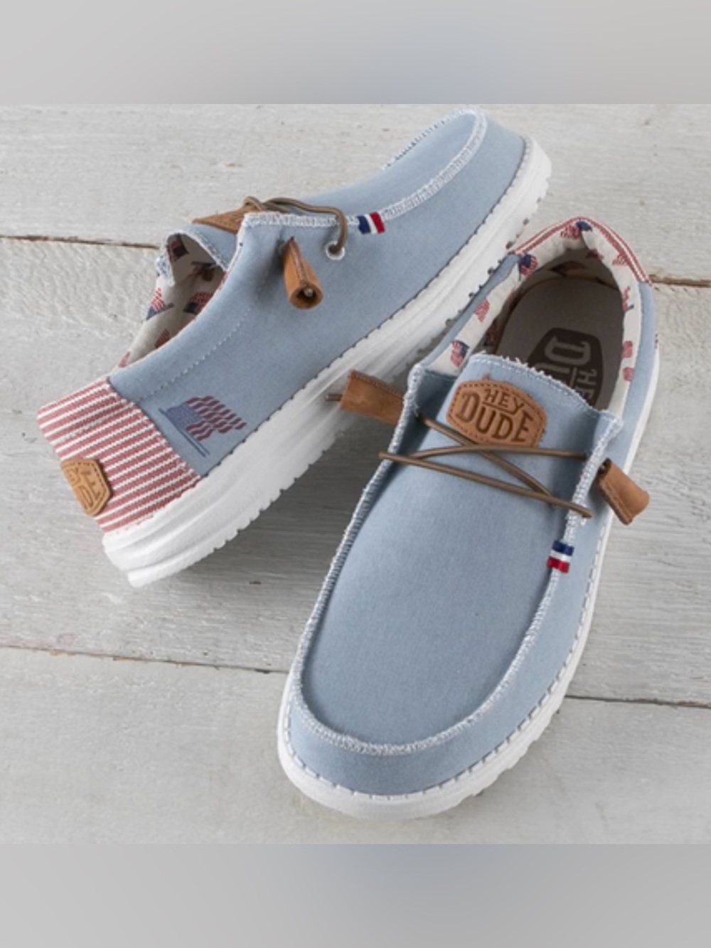 Hey Dude Men's Wally Americana Denim Stripe Loafers Size 12